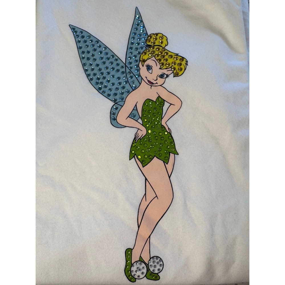 Walt Disney World Tinker Bell BLING Rhinestone White T-Shirt Womens XXL New